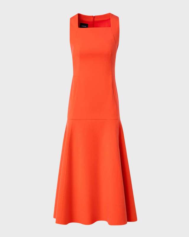 Square-Neck Sleeveless Midi A-Line Dress
